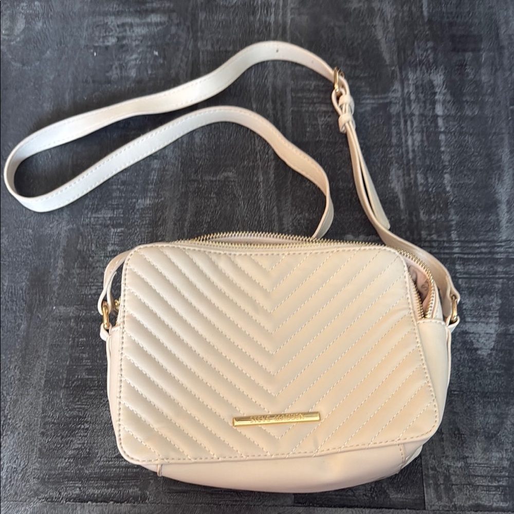 Steve Madden Cream Quilted Crossbody Bag with Gold Hardware